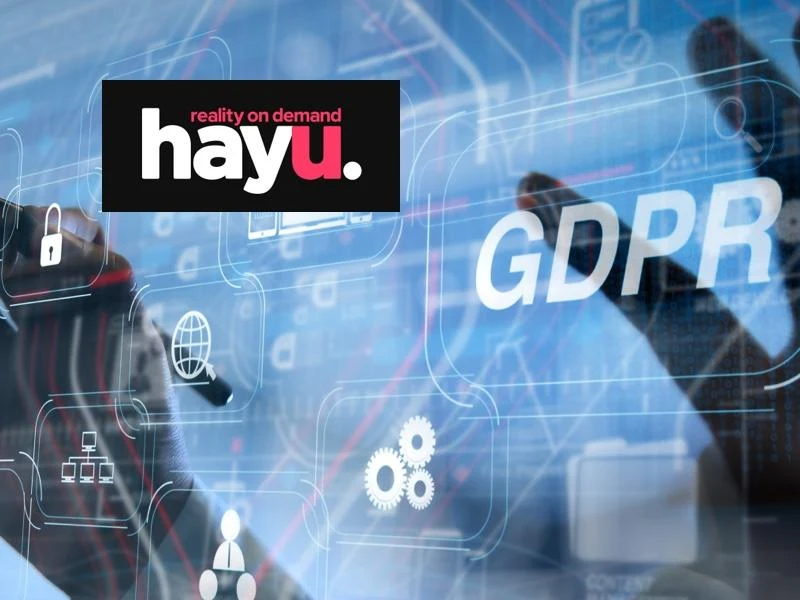 The hayu logo beside the letters GDPR, with security icons