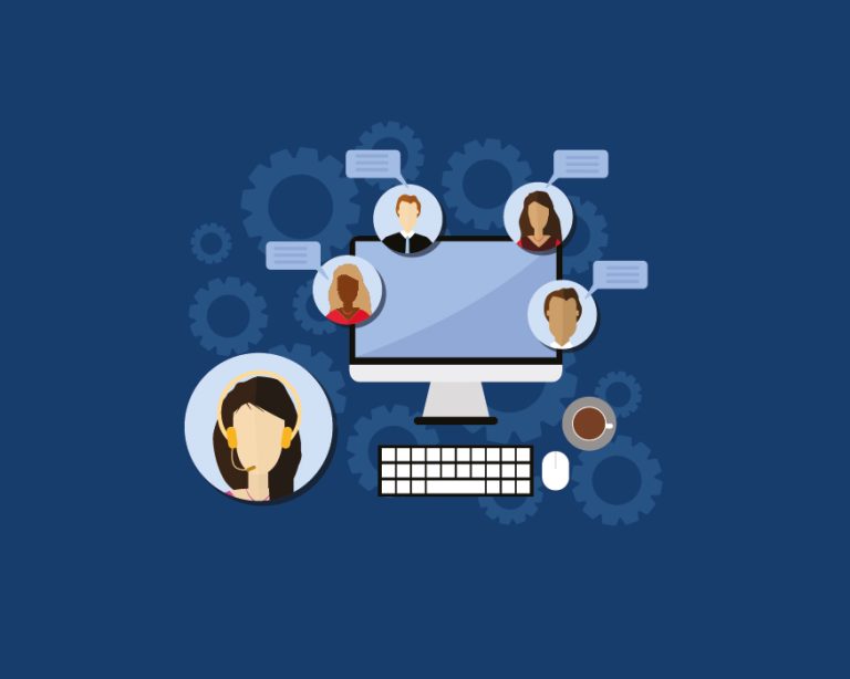 An illustration of a distributed team meeting on screen