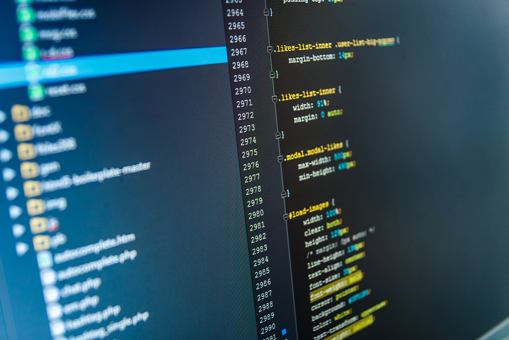 A code editor showing a stylesheet beside a project file tree