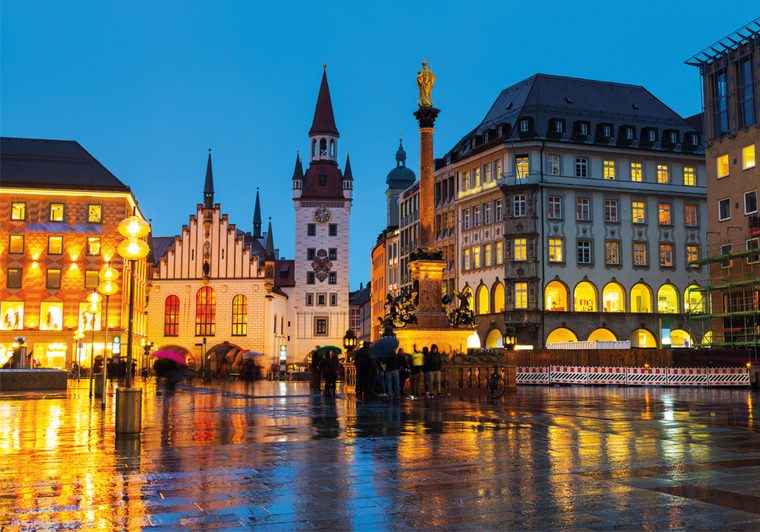 Rooftops in Munich at dusk